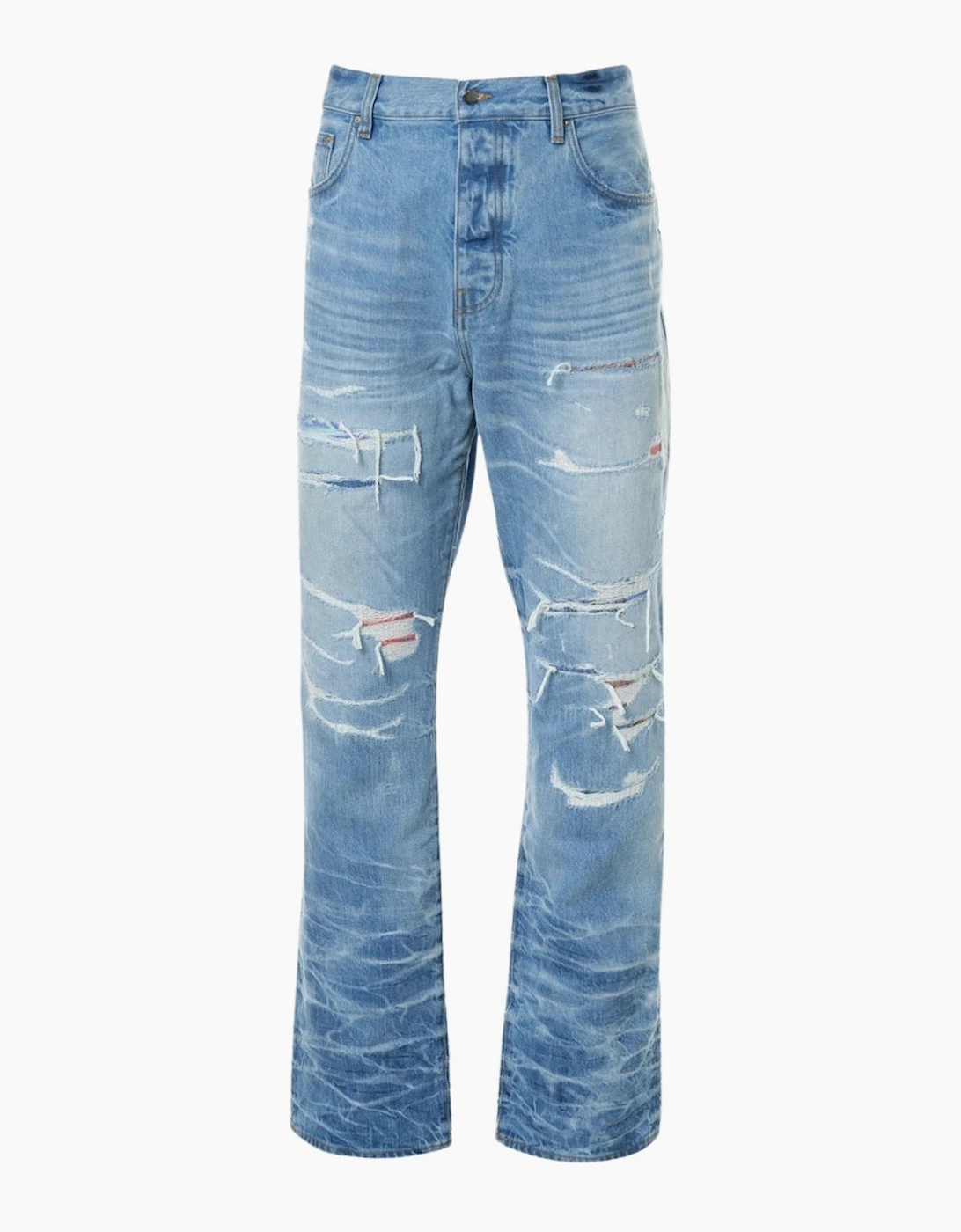 Amiri Men's Blue Aloha Patch Straight Fit Faded Indigo Denim Jeans - Size: 36/32