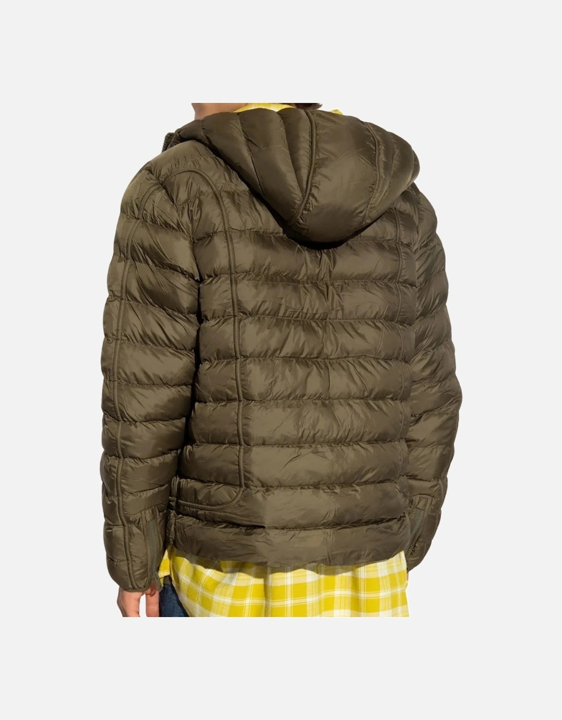 Plain Khaki Green Padded Hooded Jacket