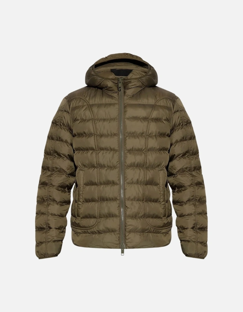 Plain Khaki Green Padded Hooded Jacket