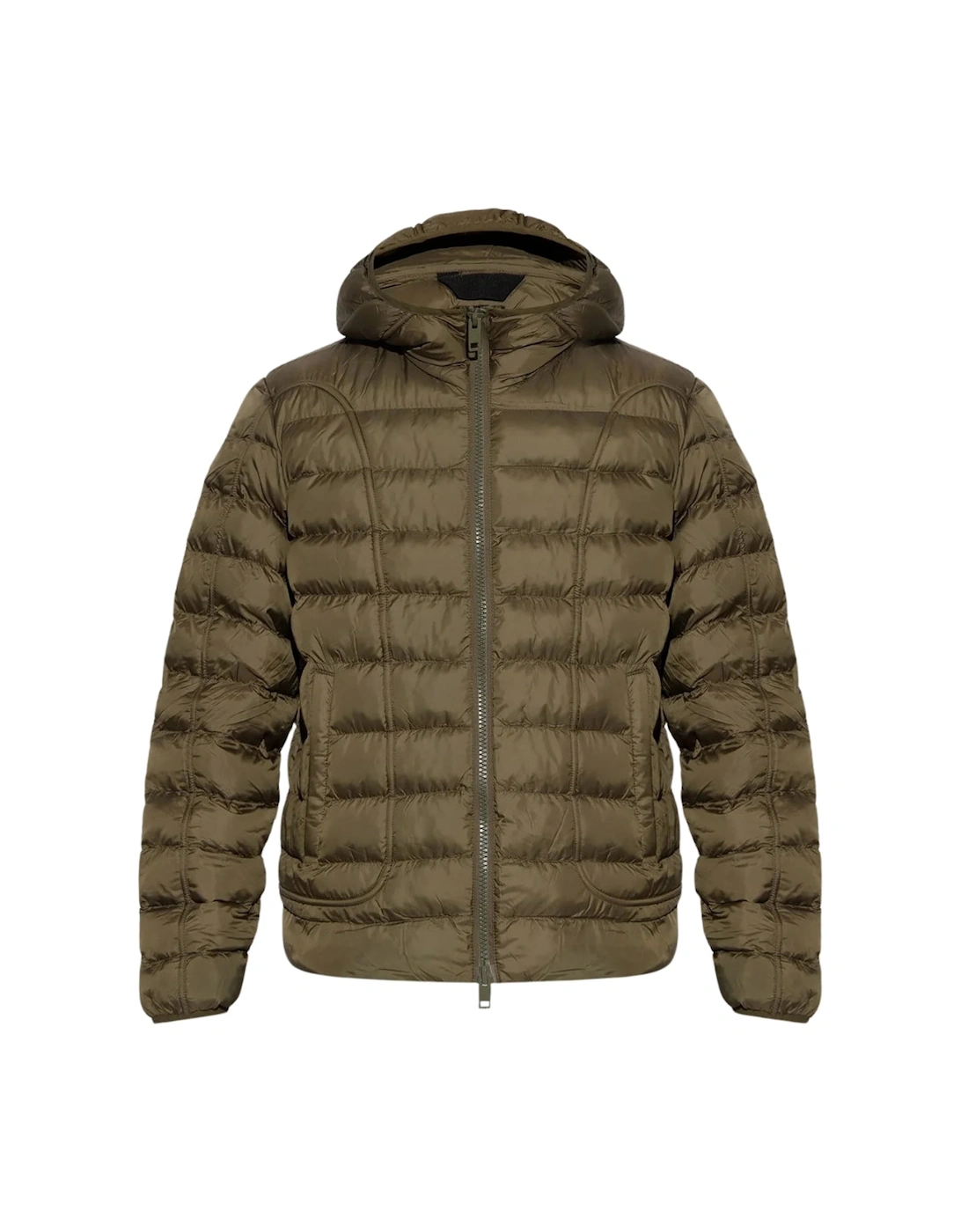 Men's Diesel Plain Khaki Green Padded Hooded Jacket - Tan - Size: 42/Regular