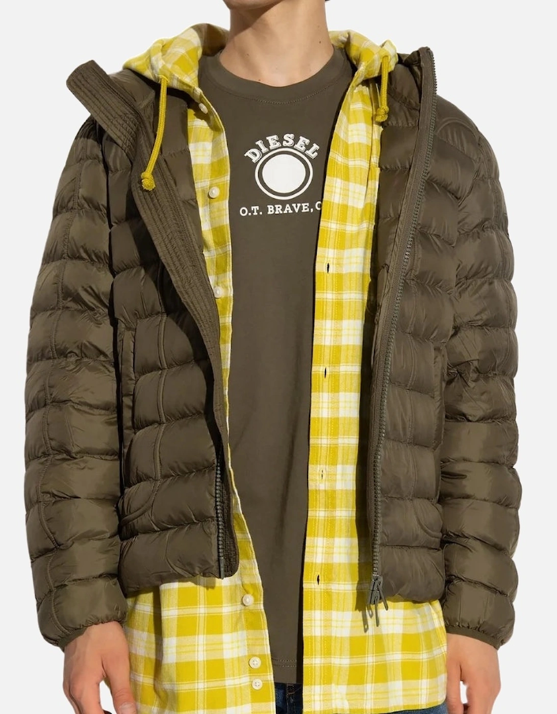 Plain Khaki Green Padded Hooded Jacket