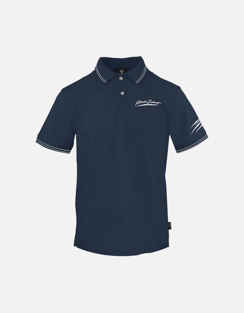 Plein Sport Signature Logo Twin Tipped Navy Blue Polo Shirt