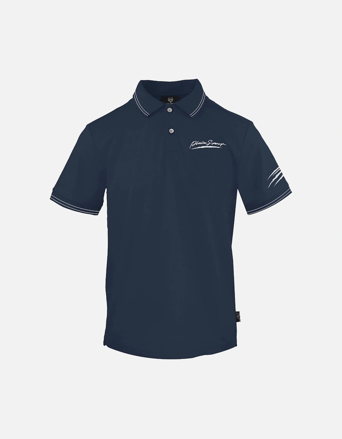 Plein Sport Signature Logo Twin Tipped Navy Blue Polo Shirt, 3 of 2