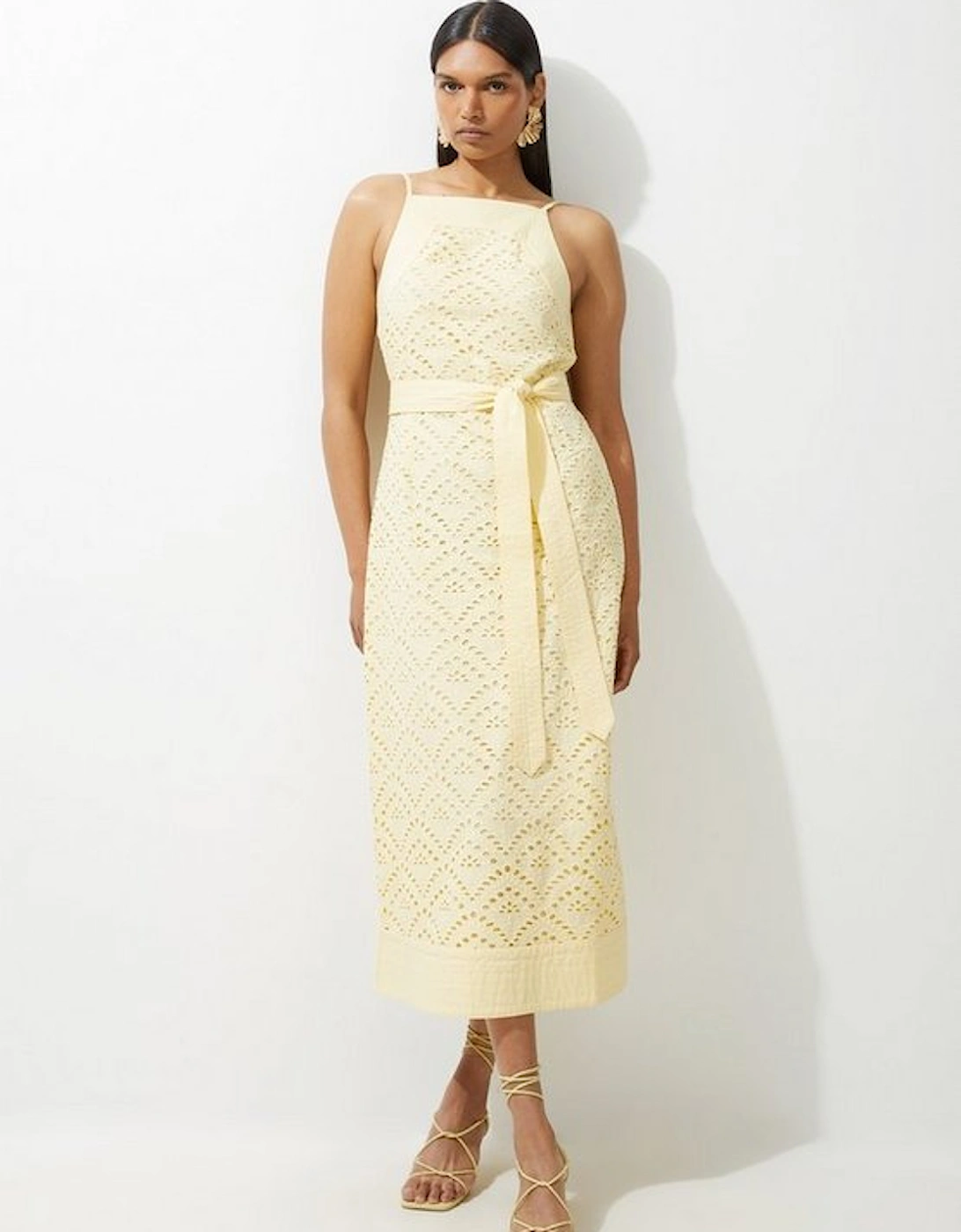 Cotton Broderie Woven Belted Midi Dress, 5 of 4