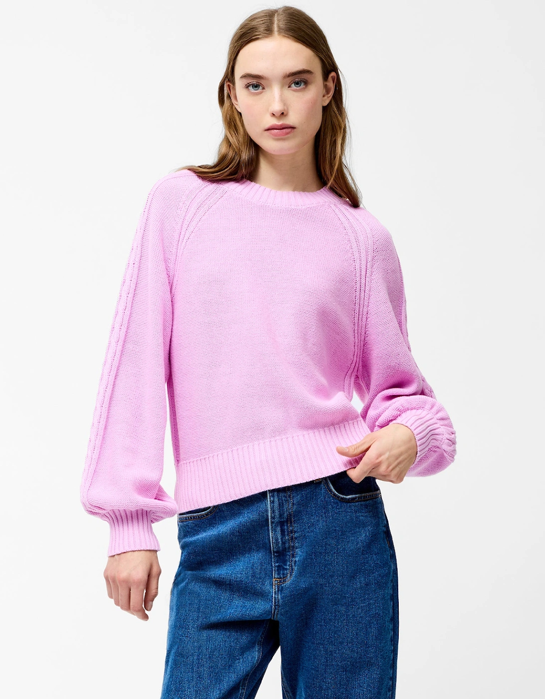 Lily Cable Sleeve Jumper Bubblegum Pink, 7 of 6