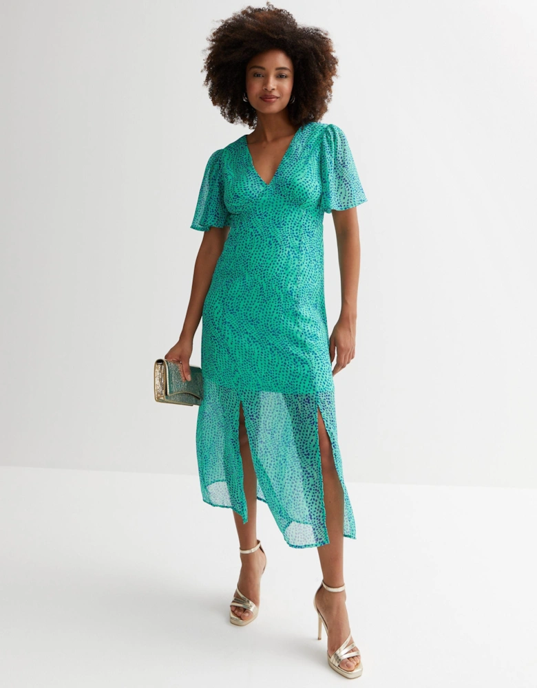 Green Animal Print Chiffon Occasion Midi Dress