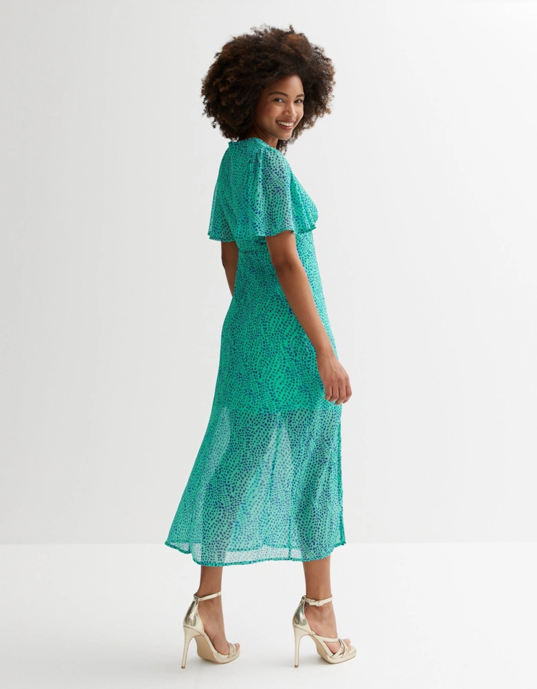 Green Animal Print Chiffon Occasion Midi Dress