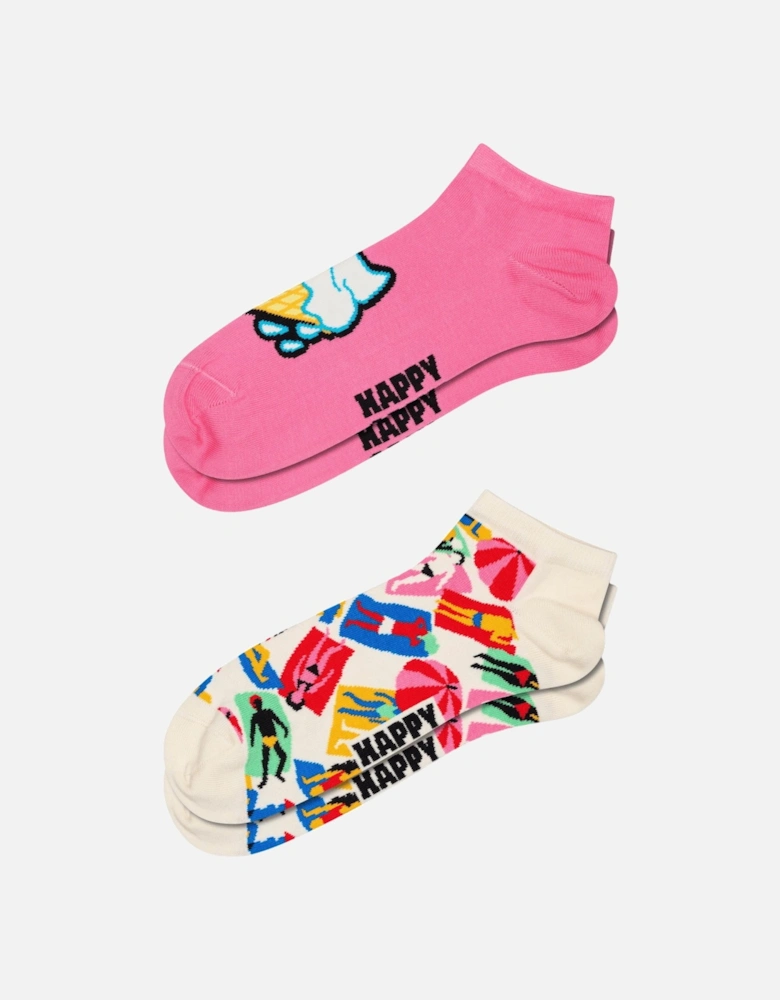 2-pack Ice Cream & Lazy Days Low Socks, Pink/White