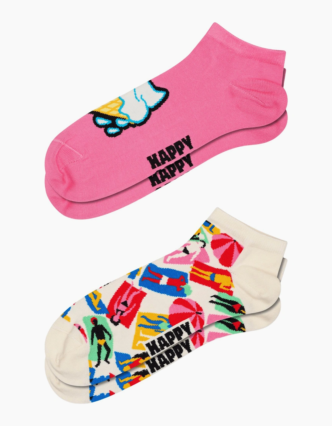 Happy Socks Women's Cream/Pink/White 2-Pack Ice & Lazy Days Low Socks, / - Size: 5.5/5/3.5/4/4.5/7/6.5/6/3