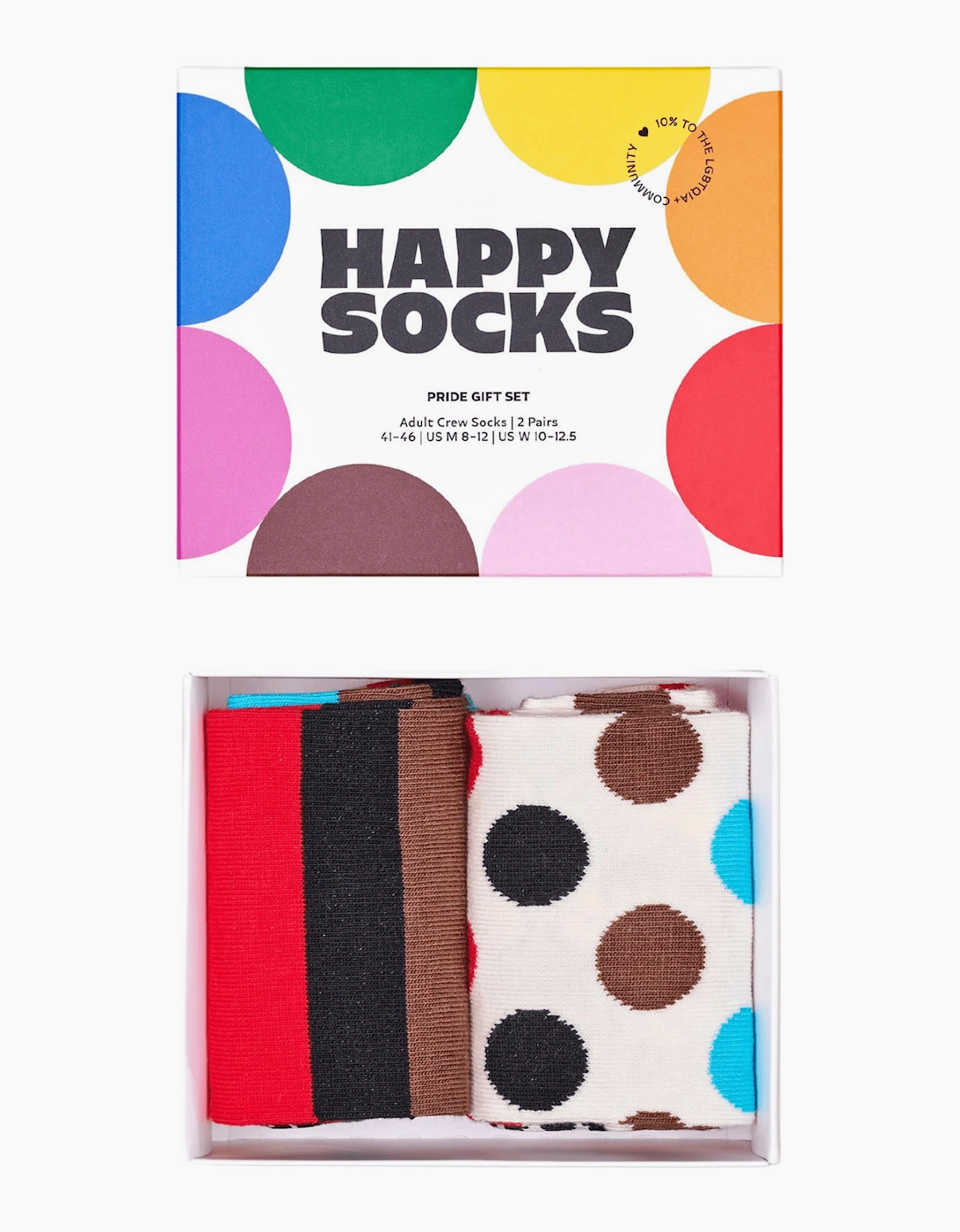 Happy Socks Women's White 2-Pack Pride Socks Gift Box,  5.5/5/3.5/4/4.5/7/6.5/6/3 Eur Size 36-40