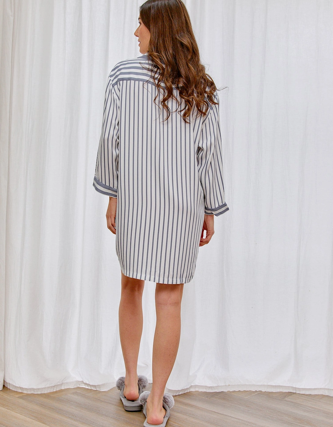 Boyfriend Stripe Nightshirt in Grey/Ecru