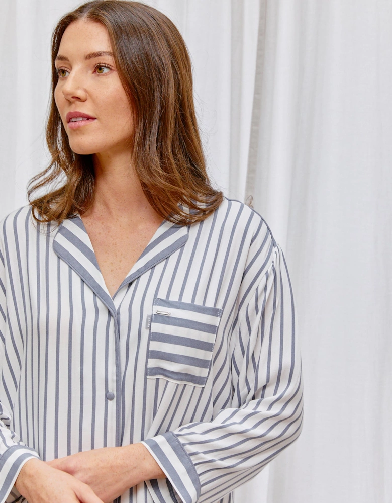 Boyfriend Stripe Nightshirt in Grey/Ecru