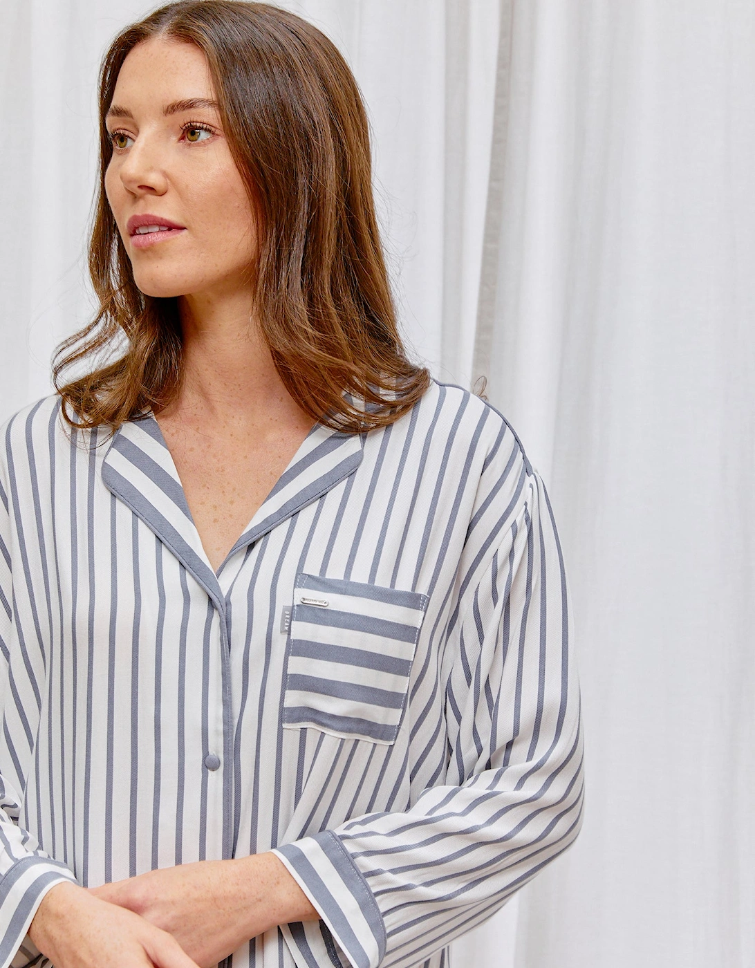 Boyfriend Stripe Nightshirt in Grey/Ecru