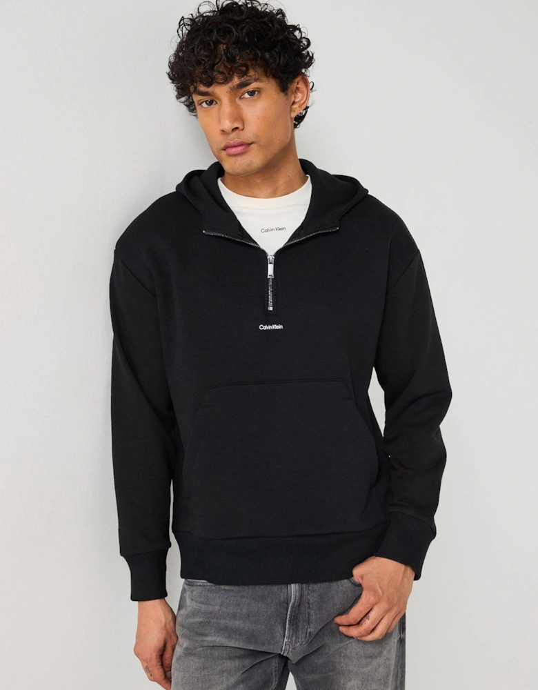 Nano Logo Half Zip Cotton Modal Hoodie - Black