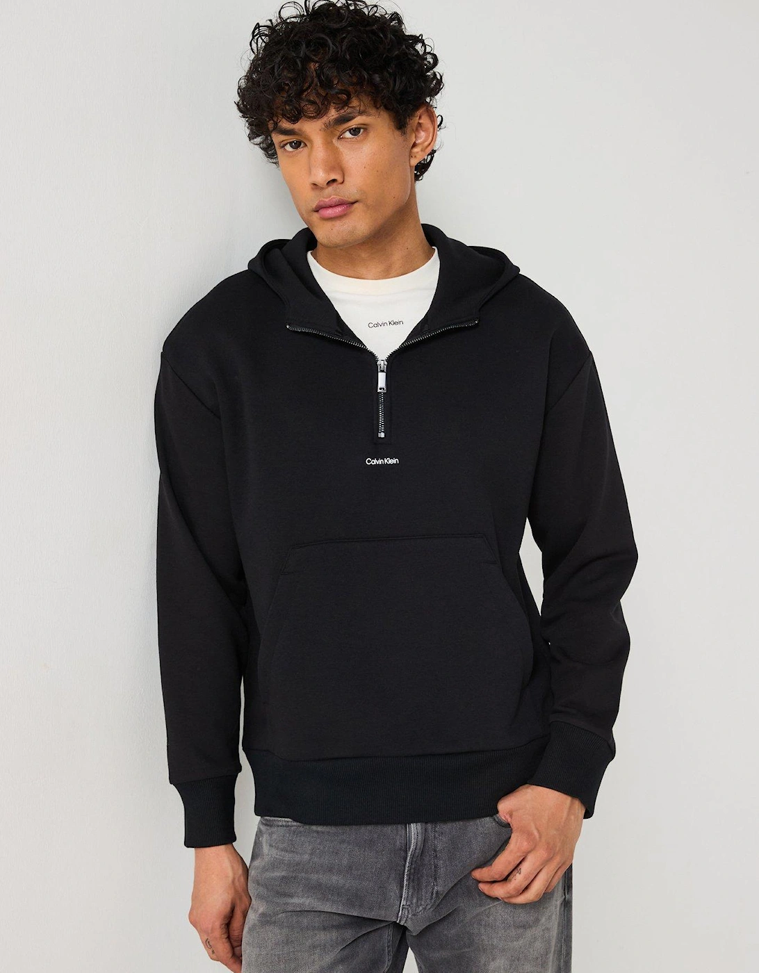 Nano Logo Half Zip Cotton Modal Hoodie - Black, 2 of 1