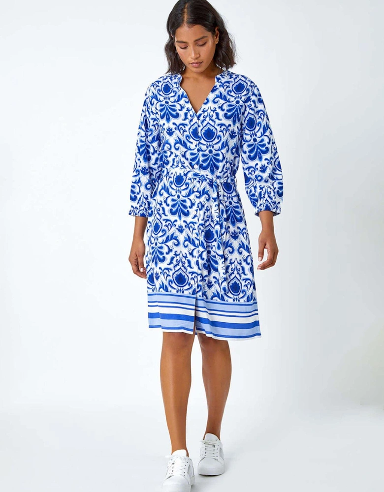 Abstract Border Print Shirt Dress