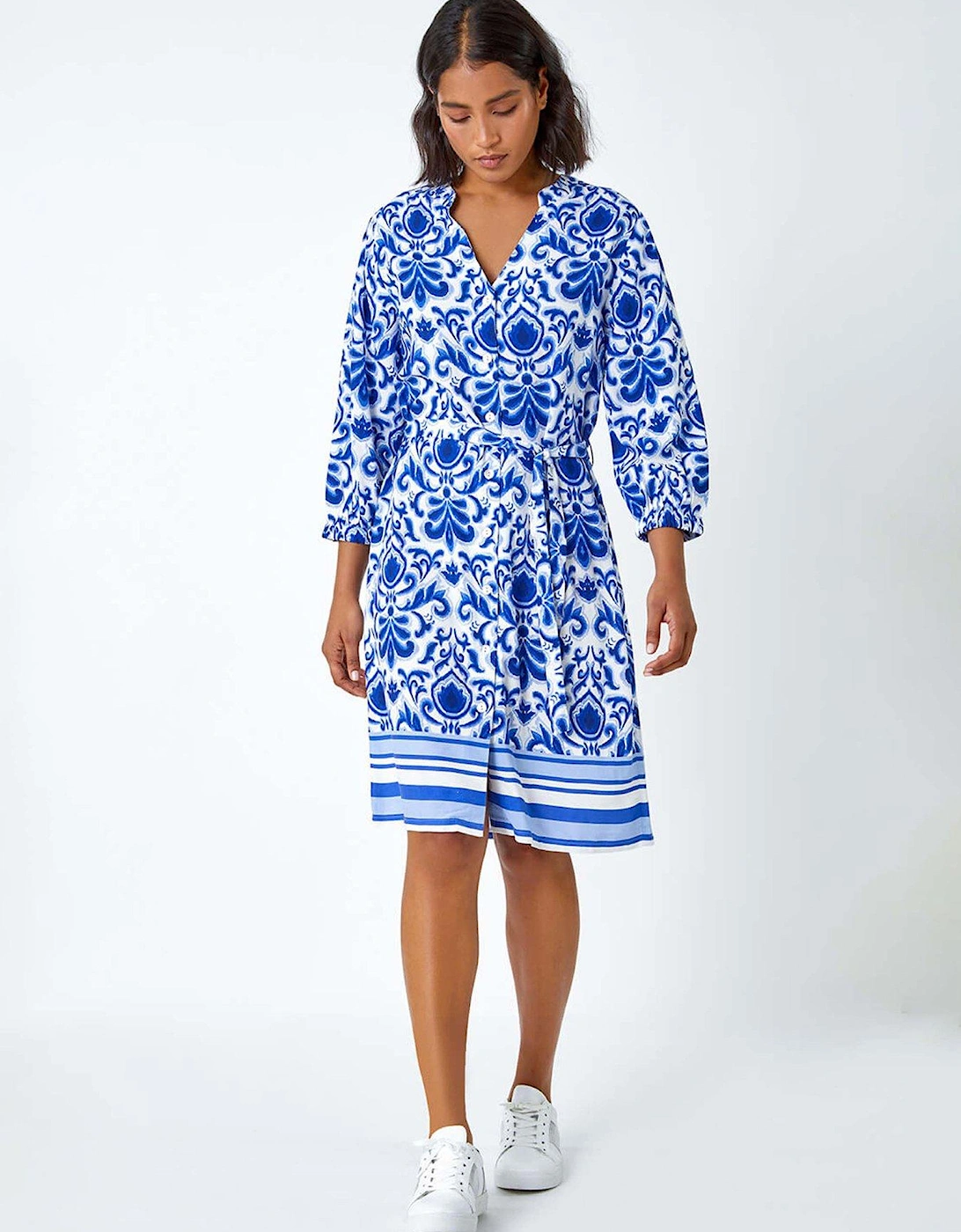 Abstract Border Print Shirt Dress, 2 of 1