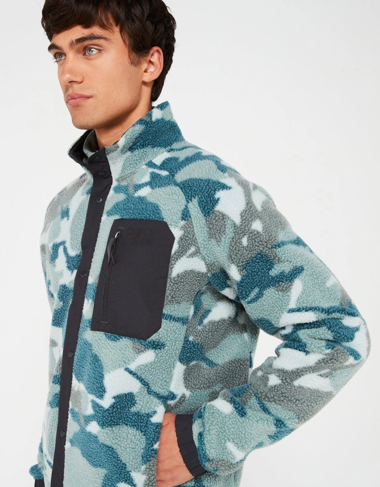 Mens Panorama Printed Pile Snap - Green