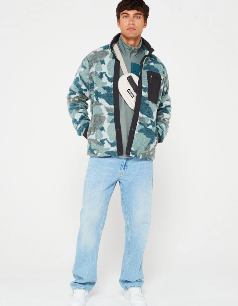 Mens Panorama Printed Pile Snap - Green