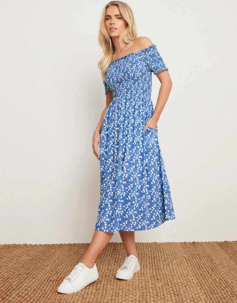 Petite Ditsy Bardot Midi Dress