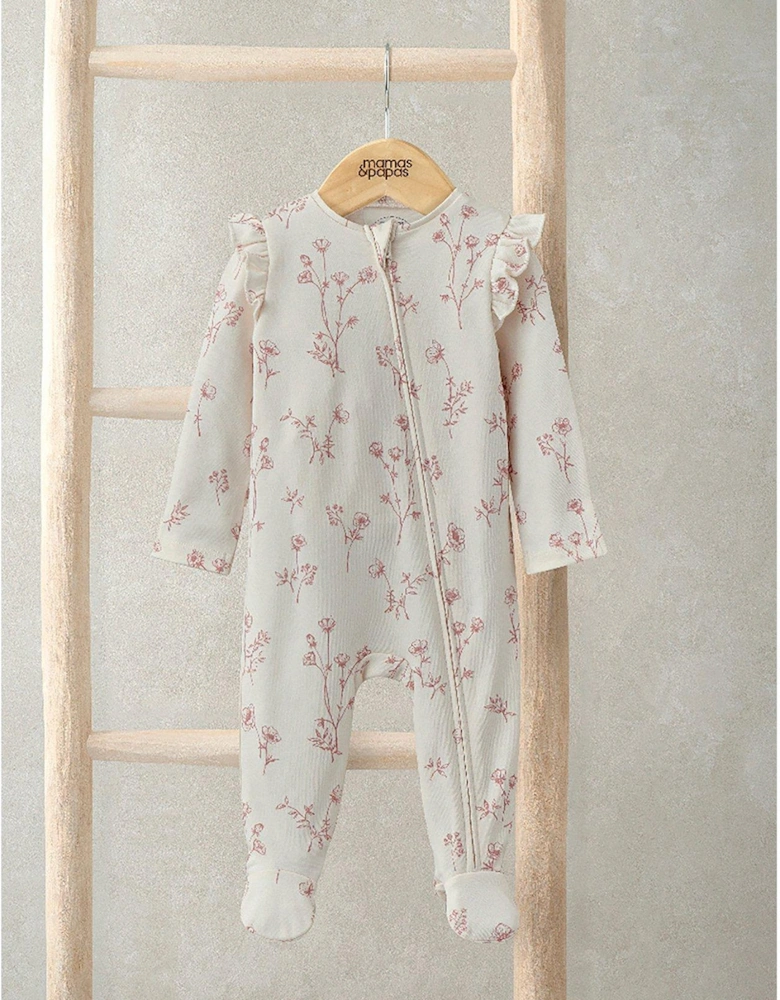 Baby Girls Floral Print Zip Sleepsuit - Pink