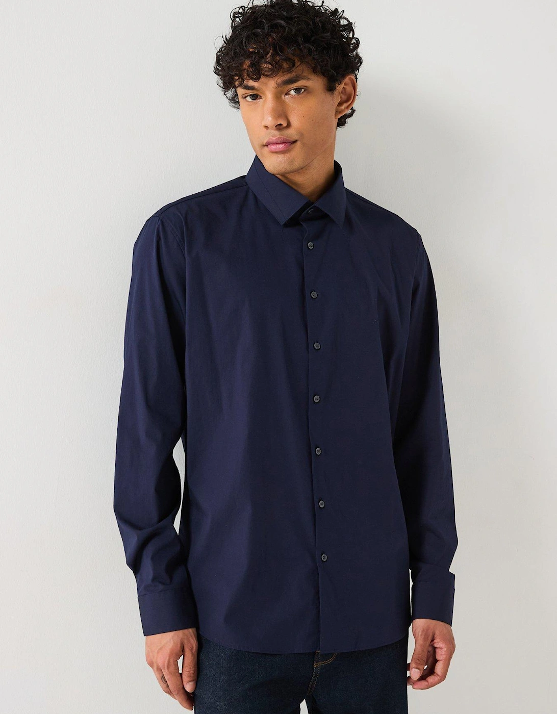 Poplin Stretch Slim Longsleeve Shirt - Navy, 2 of 1