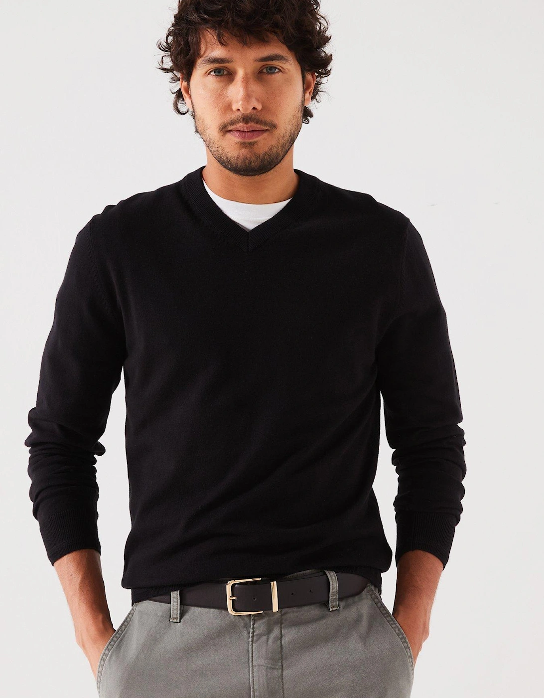 Cotton Rich V-Neck Knitted Jumper - Black