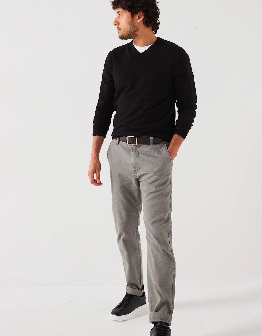 Cotton Rich V-Neck Knitted Jumper - Black