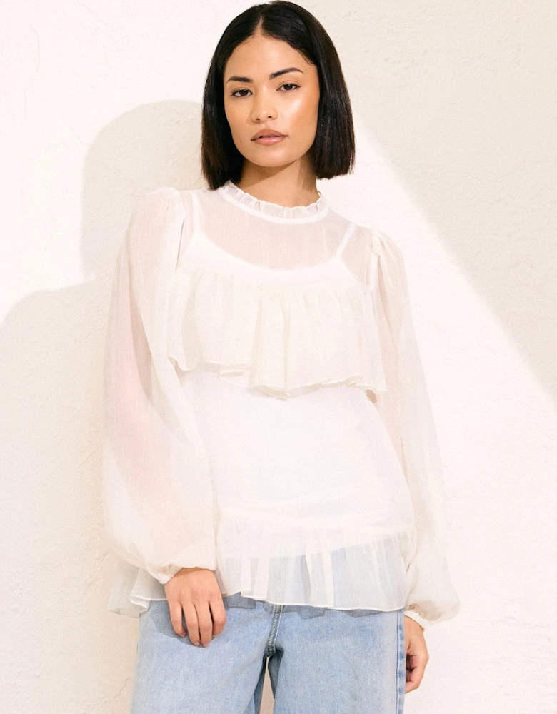 Petite Chiffon Frill Top