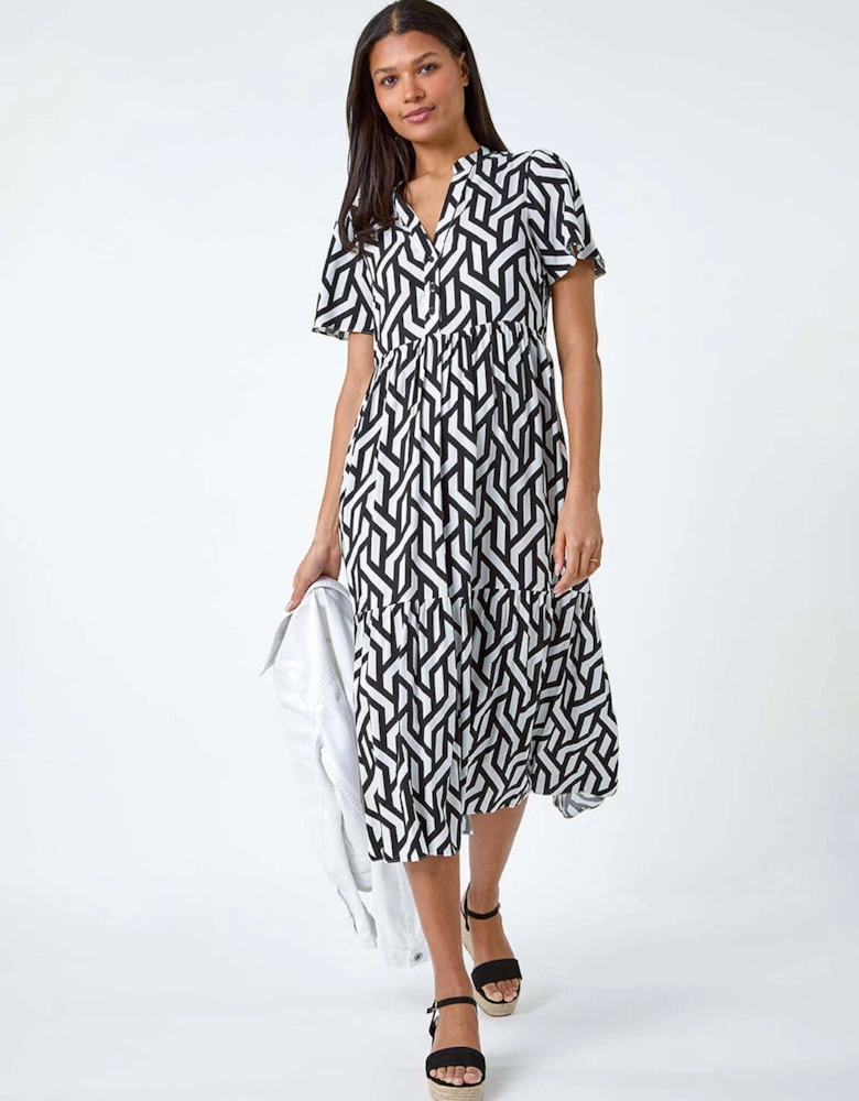 Geometric Print Tiered Midi Dress