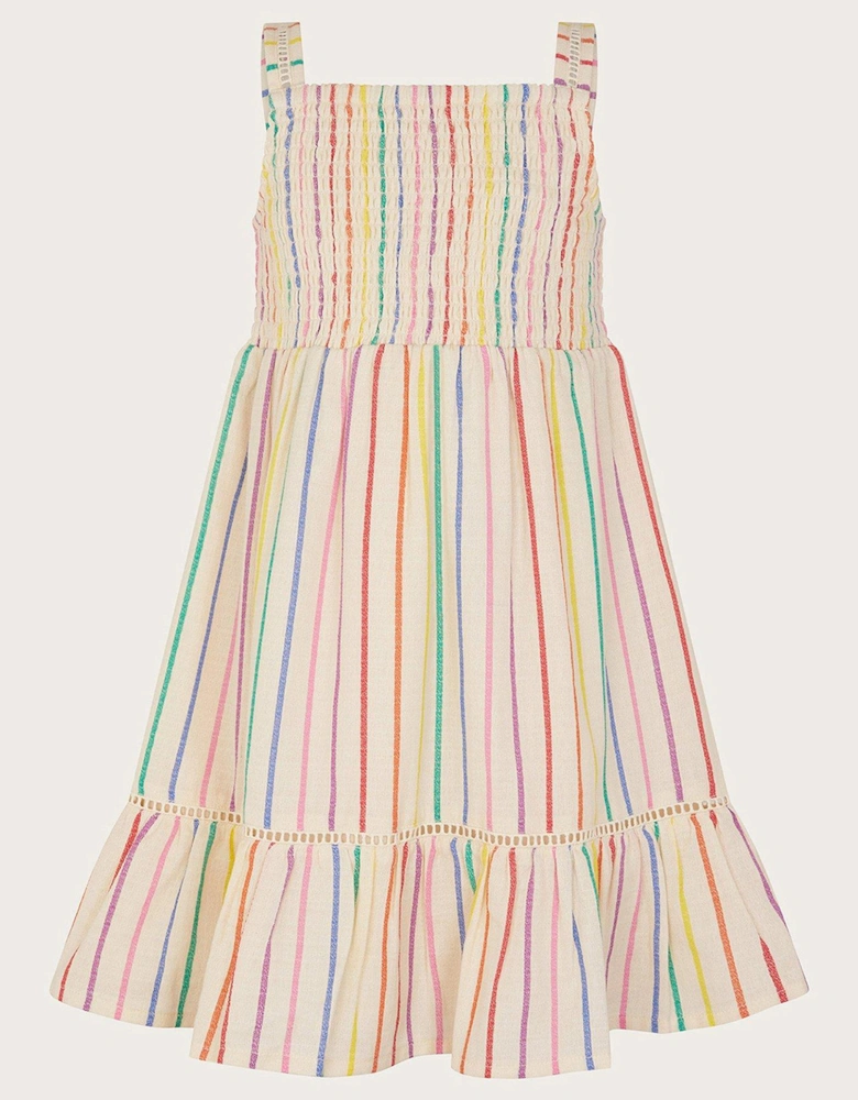 Girls Strappy Stripe Smocked Dress - Multi