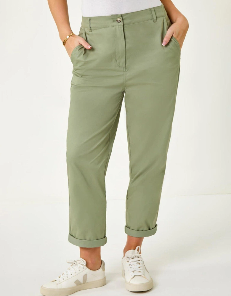 Petite Cotton Blend Stretch Chino Trousers - Khaki