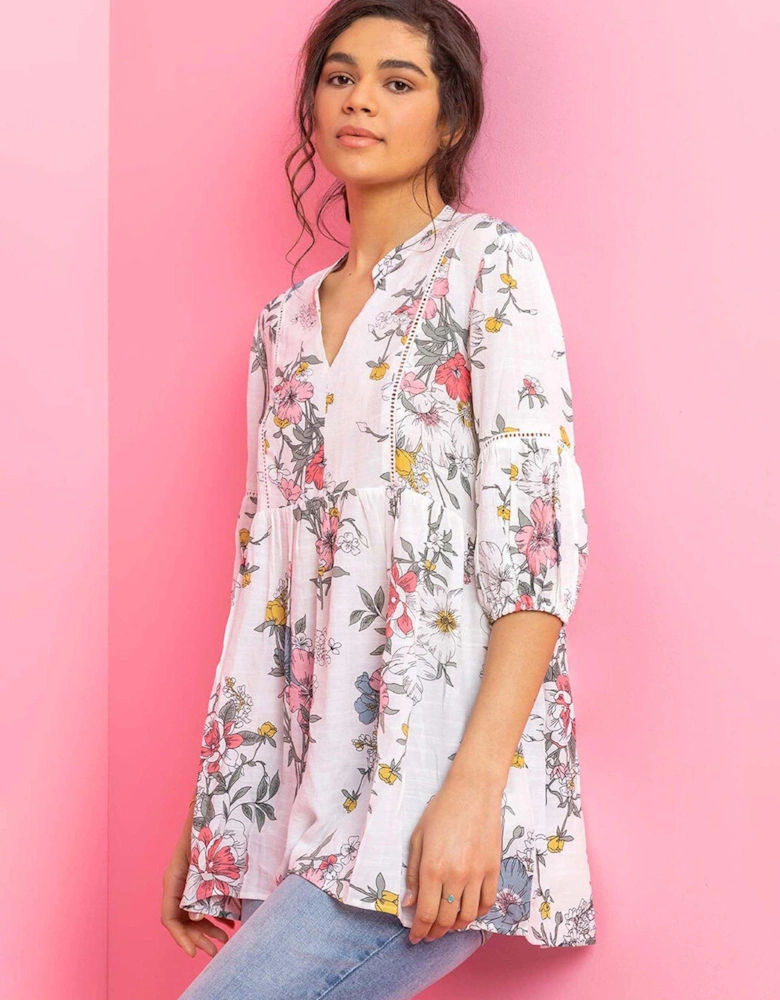 Floral Print Notch Neck Tunic Top