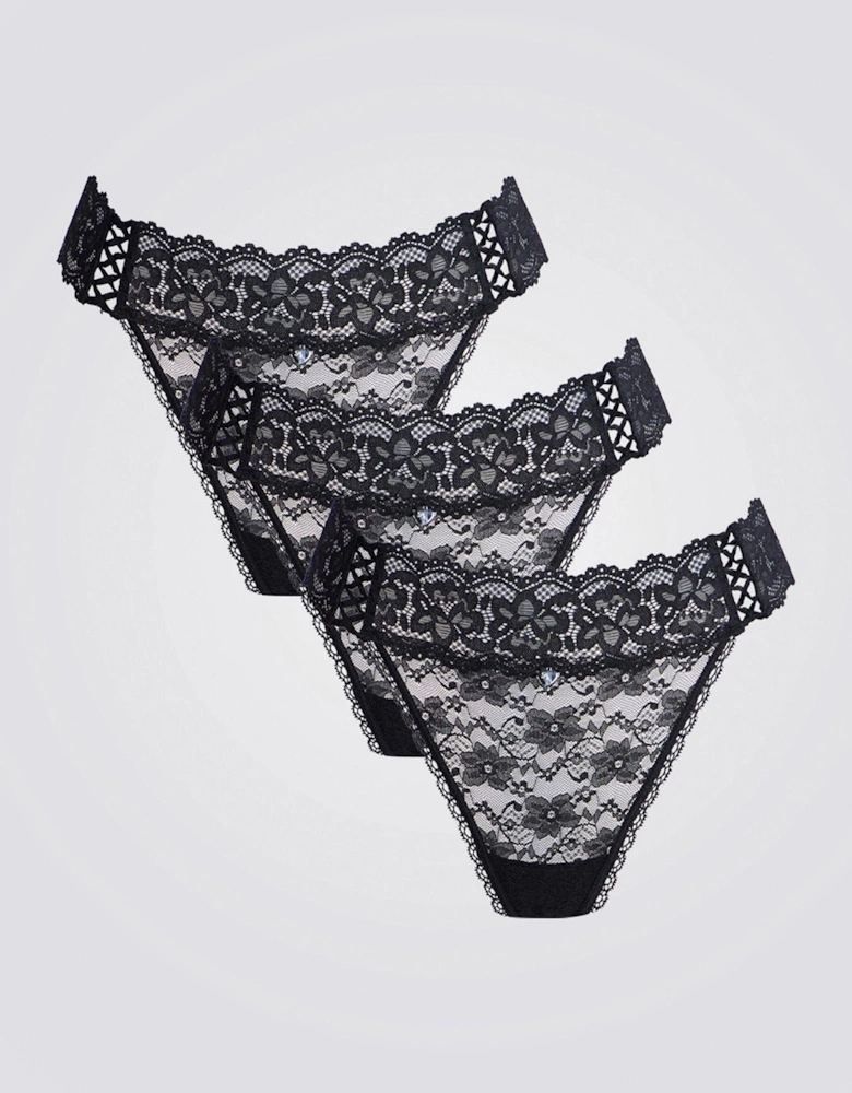 Ellie Criss Cross 3 Pack Lace Briefs - Black