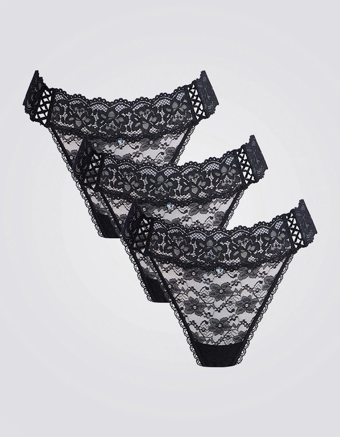 Ellie Criss Cross 3 Pack Lace Briefs - Black, 2 of 1