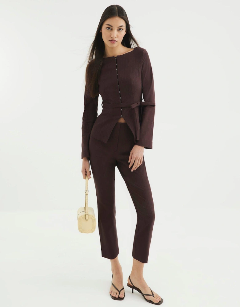 Boat Neck Belted Top - Brown