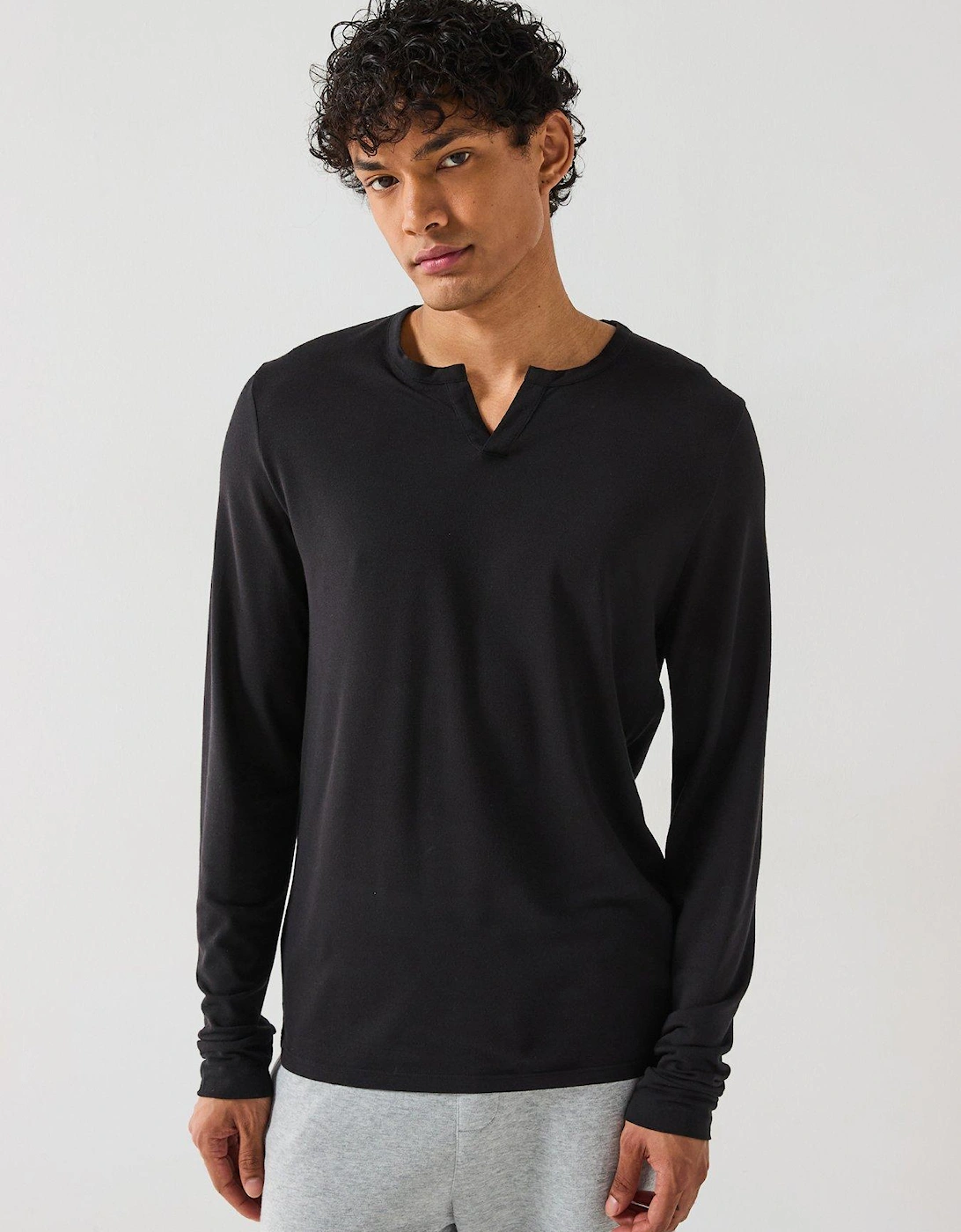 Loungewear Long Sleeve Henley Top - Black, 2 of 1