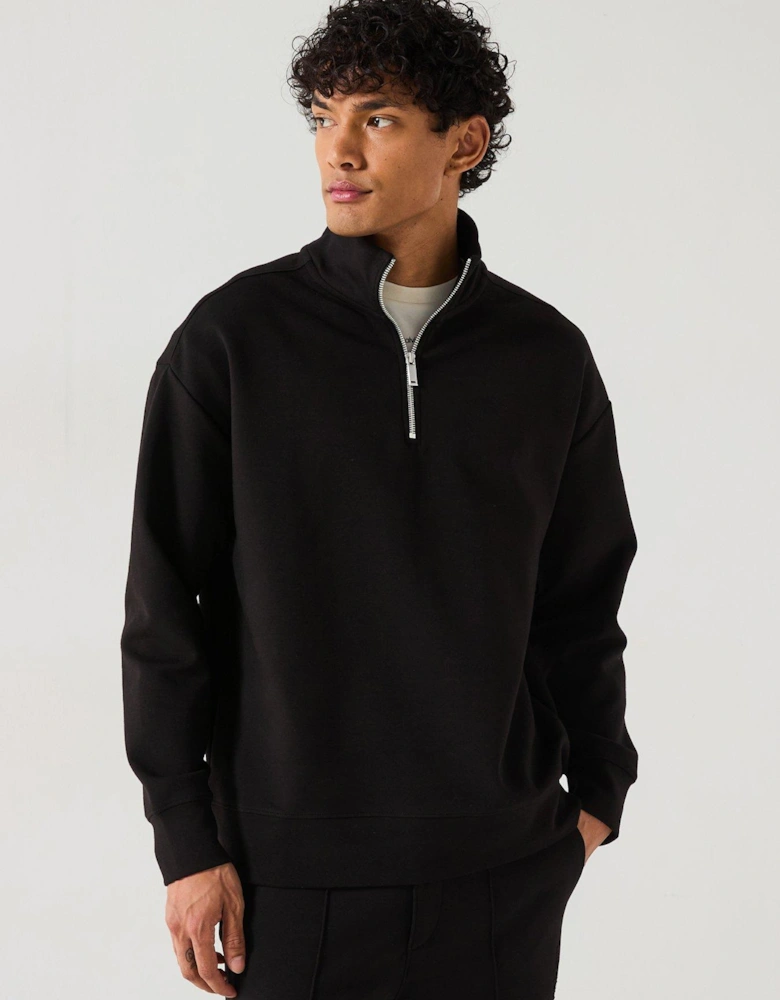 Tech Interlock Half 1/2 Zip Sweat Top - Black