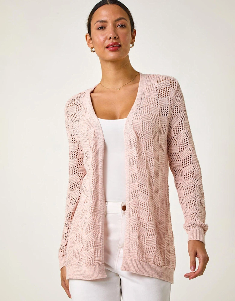 Shimmer Texture Slouch Stitch Cardigan - Pink