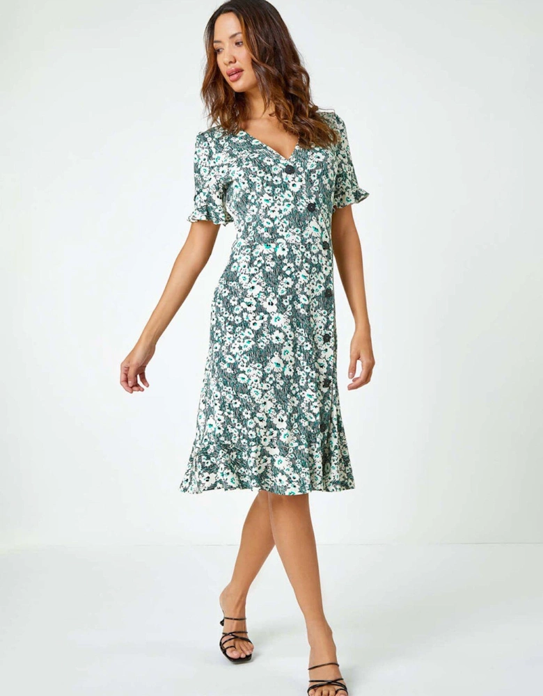 Floral Print Button Detail Tea Dress