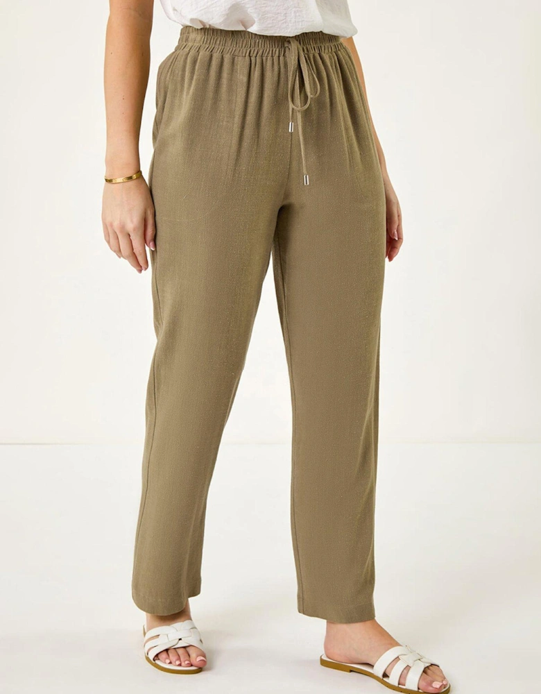 Petite Linen Mix Trousers - Khaki