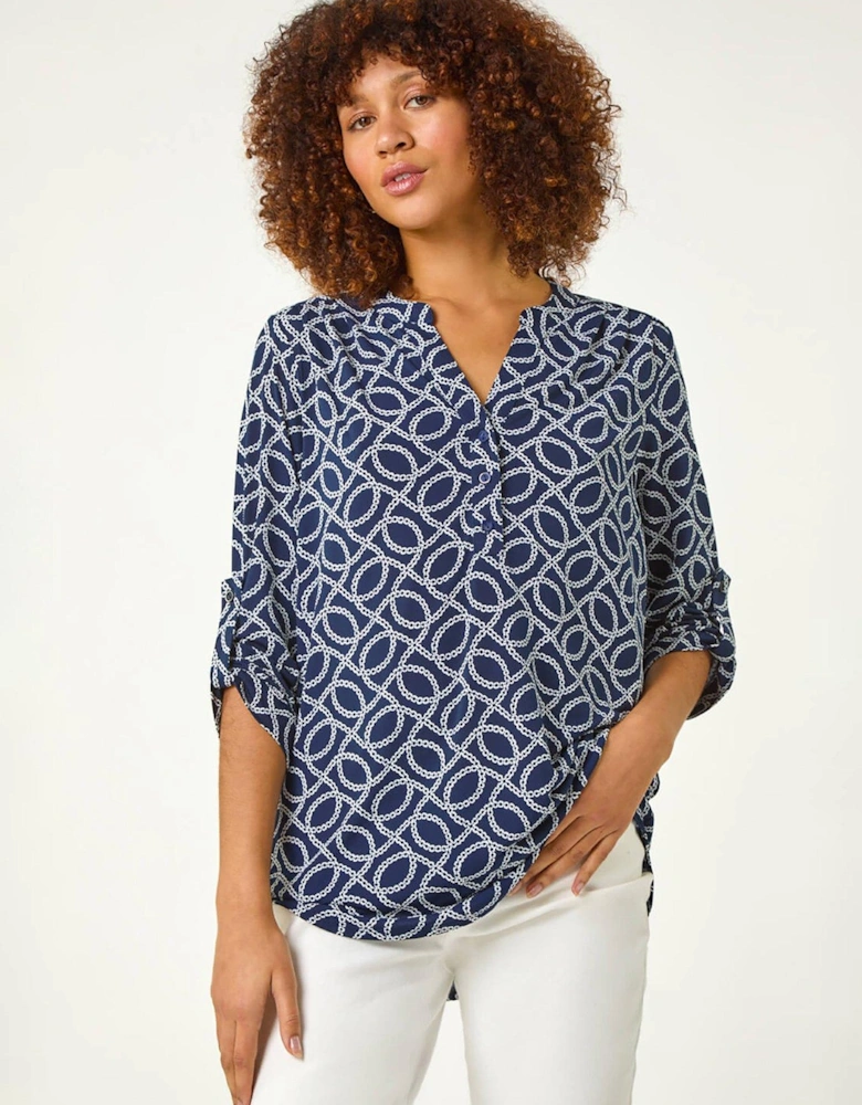 Textured Abstract Print Shirt - Navy