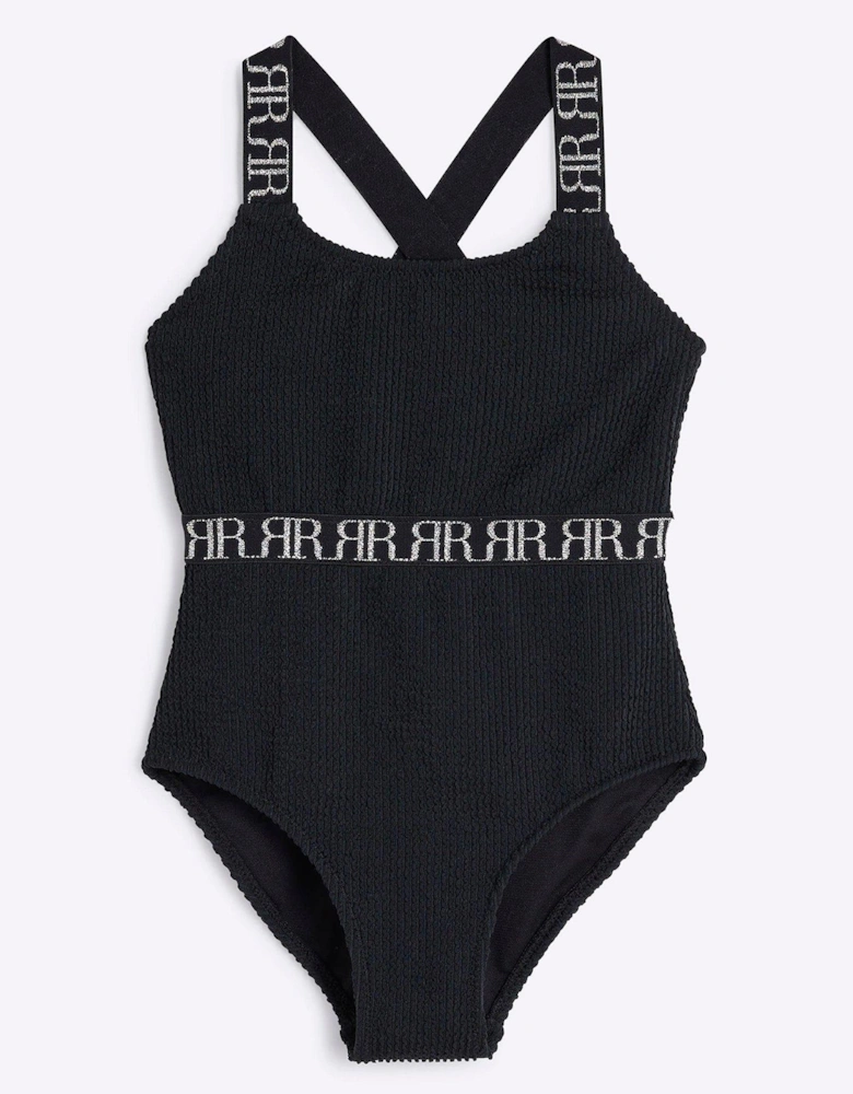 Textured Elastic Swimsuit - Black