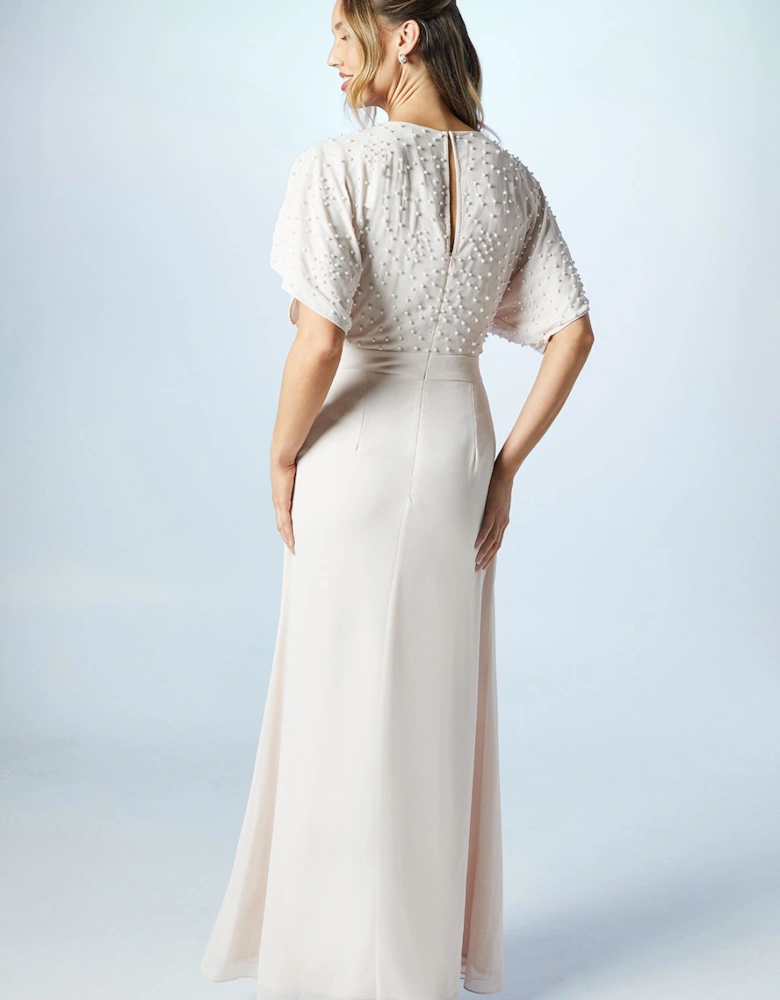 Pearl Embellished Batwing Bridesmaids Dress