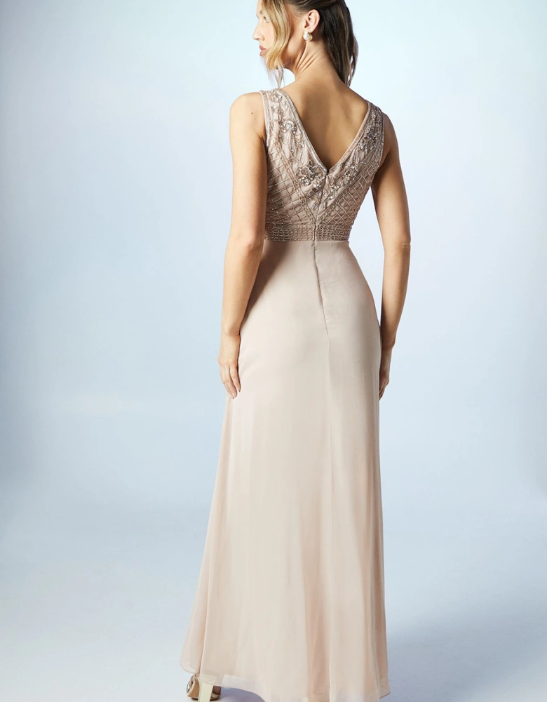 V Neck Embellished Bodice Georgette Bridesmaids Dress