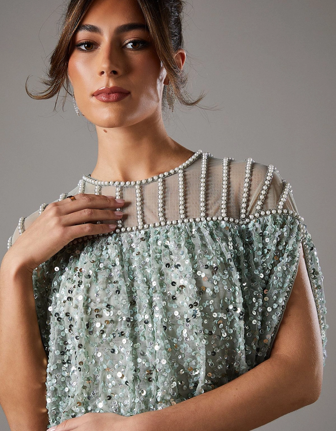 Sequin Embellished Cape Midi Dress