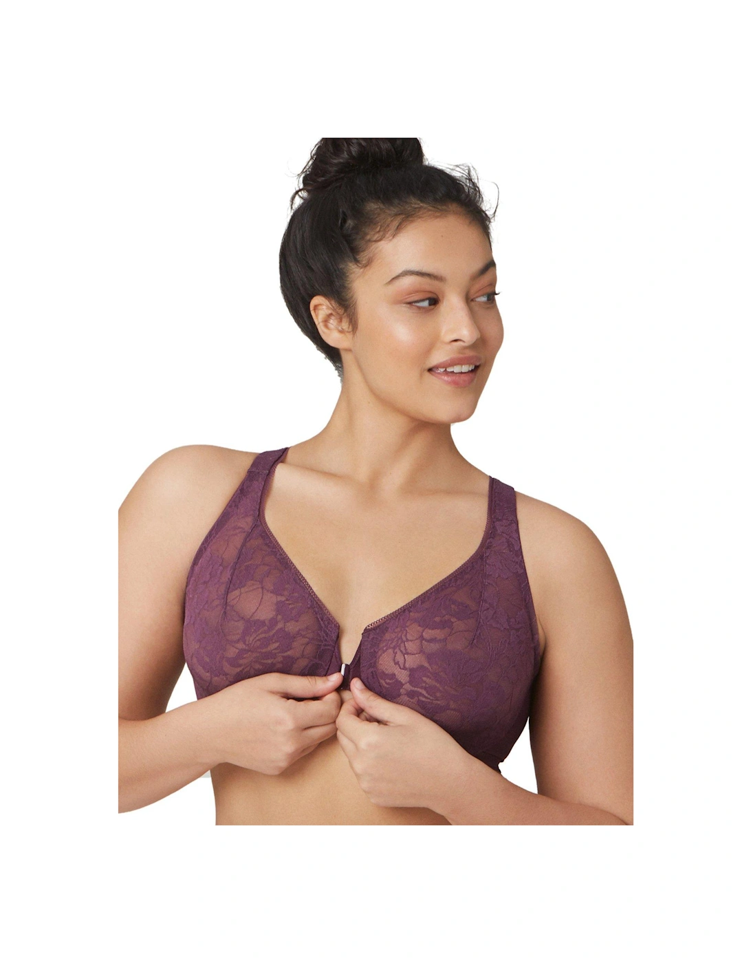 Lacey T-back Front Close Wonderwire Bra - Plum