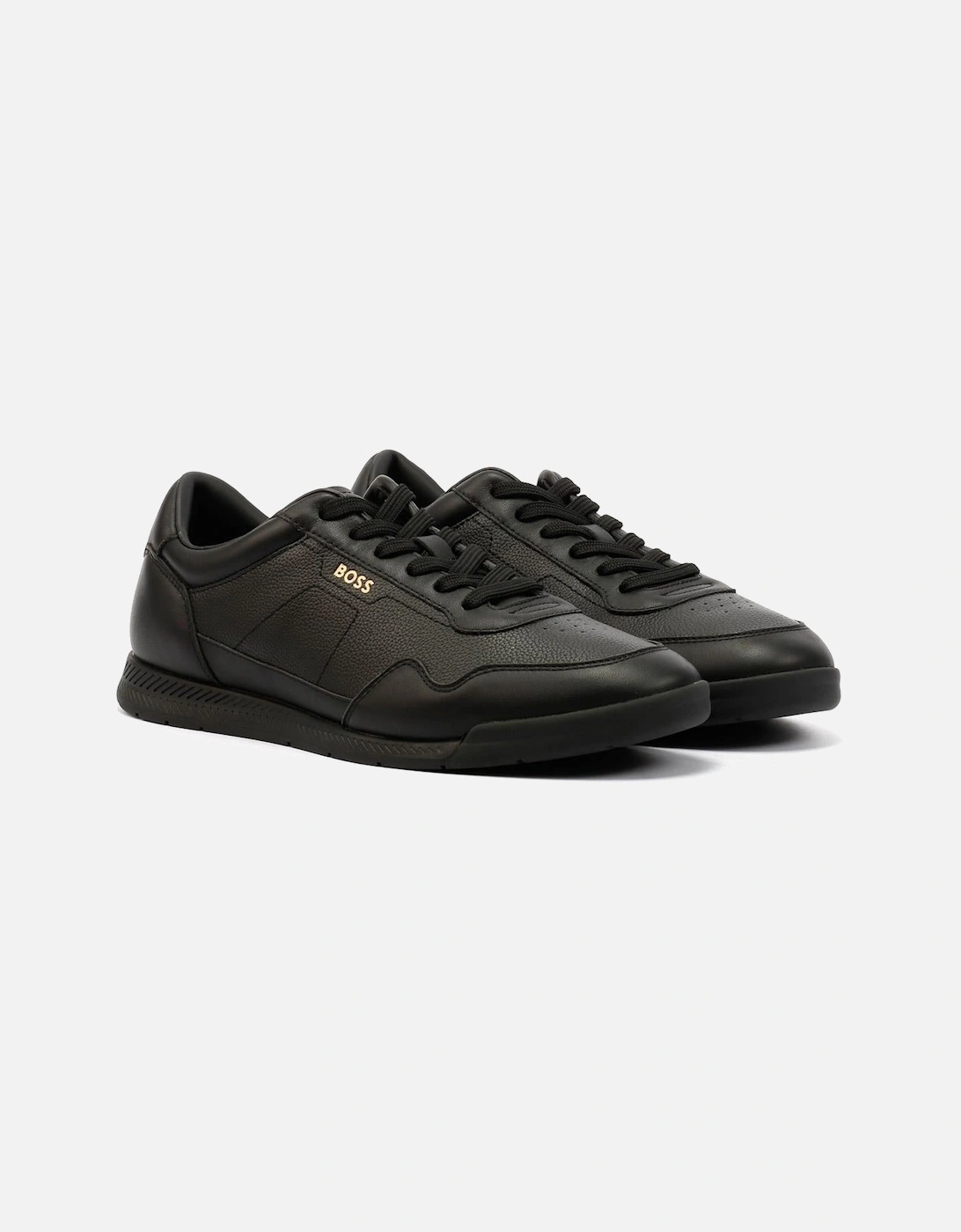 Boss Titanium Leather Men's Black Trainers, 9 of 8