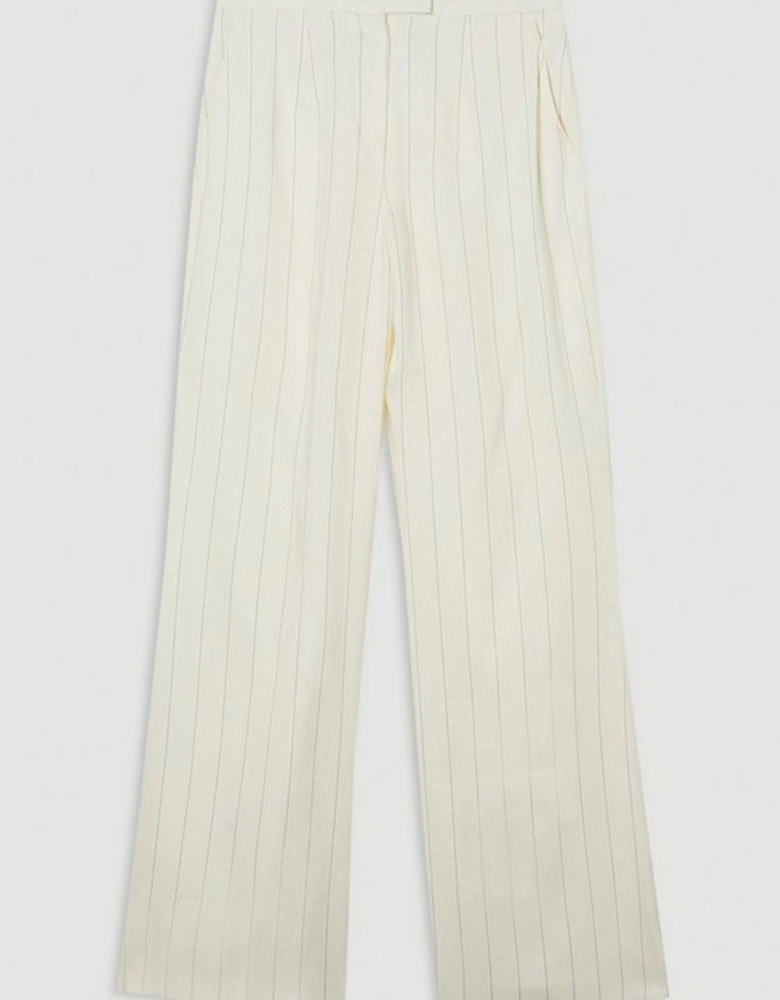 Premium Linen Viscose Pinstripe Tailored Wide Leg Trouser