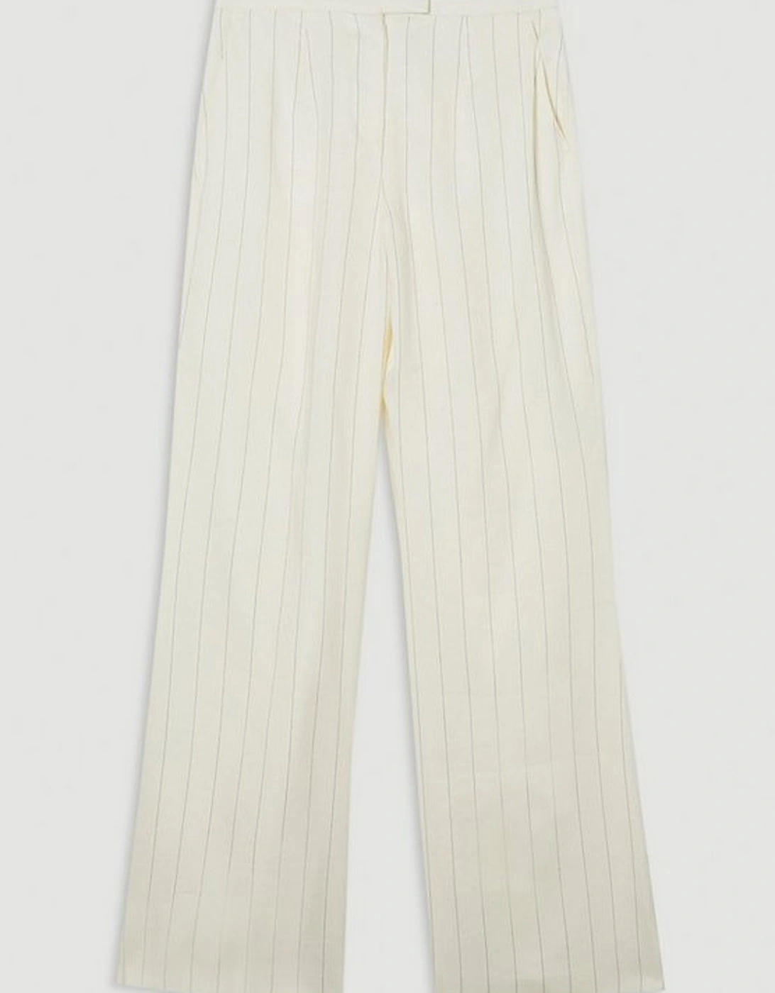 Premium Linen Viscose Pinstripe Tailored Wide Leg Trouser